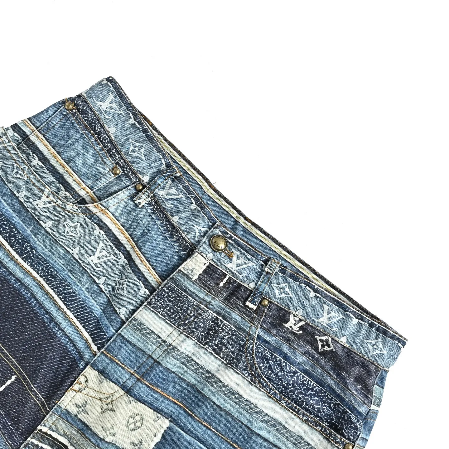 Louis Vuitton/Louis Vuitton presbyopic patchwork striped denim shorts